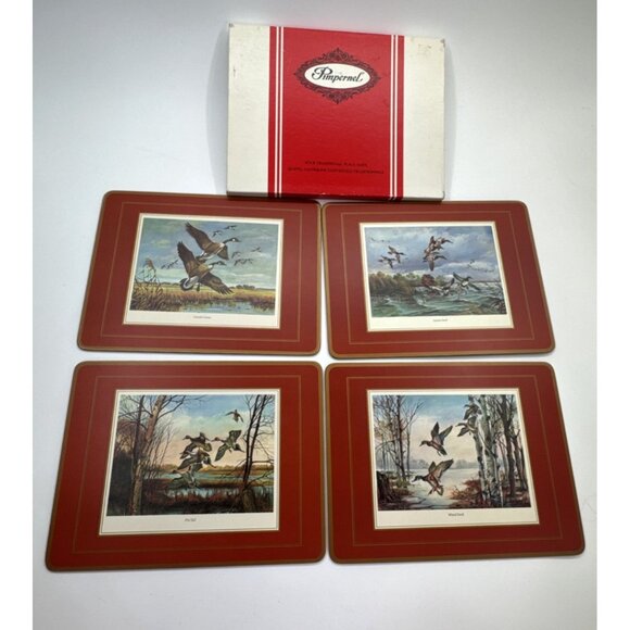 Vintage Pimpernel Set of 4 Ducks Wild Fowl Place Mats Cork Back Hunting Cabin - Picture 1 of 11